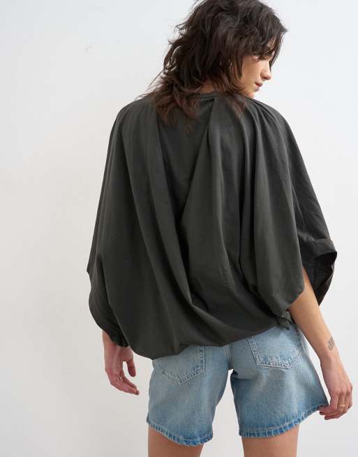 Topshop - T-shirt antracite drappeggiata con mantella, 4 di 4
