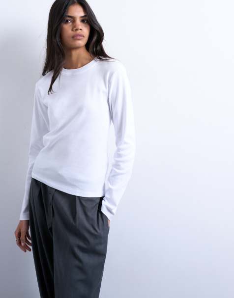 Topshop - T-shirt basic a maniche lunghe bianca - view 1