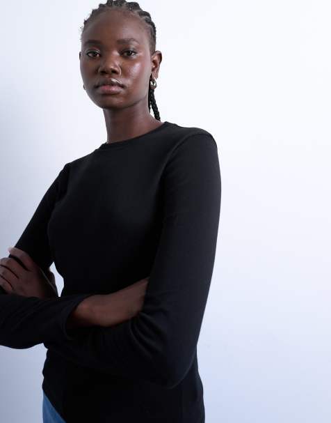 Topshop - T-shirt basic a maniche lunghe nera - view 1