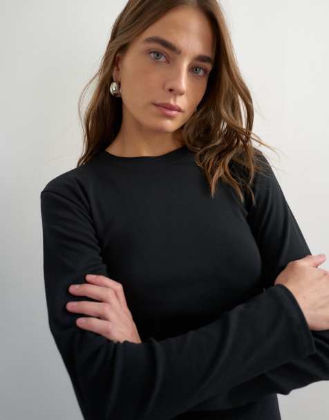 Topshop - T-shirt basic a maniche lunghe nera - view 1