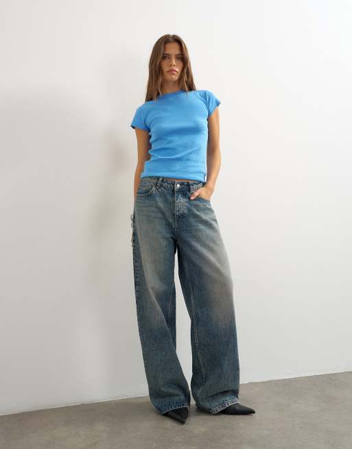 Topshop t-shirt basic blu acceso, 3 di 4