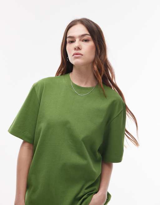 Topshop - T-shirt basic premium a maniche corte verde oliva, 4 di 4