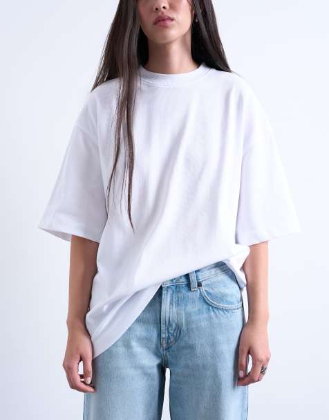 Topshop - T-shirt bianca oversize con spalle scese - view 1
