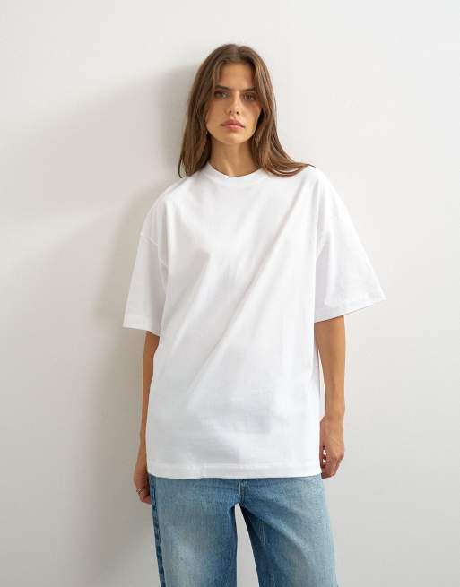 Topshop - T-shirt bianca oversize con spalle scese, 2 di 4