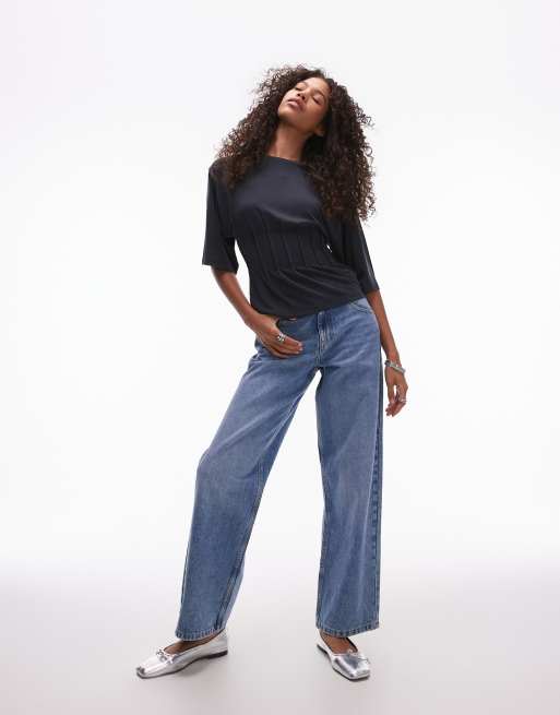 Topshop - T-shirt color ardesia in cupro con pinces, 2 di 4