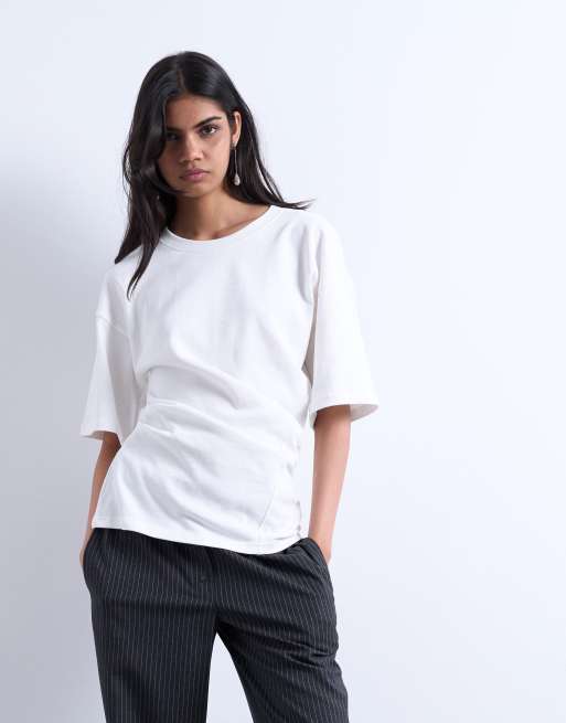 Topshop - T-shirt color avorio con dettaglio attorcigliato