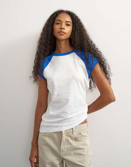 Topshop t-shirt color block con maniche raglan blu