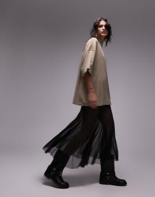 Topshop oversized drop shoulder tee in taupe - ASOS Price Checker