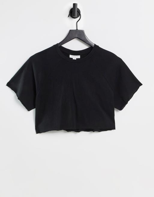Topshop - T-shirt corta con maniche raglan nera