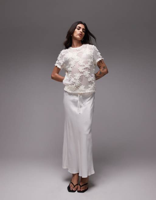 Topshop - T-shirt coupe carrée à fleurs appliquées - Ivoire, 2 de 4