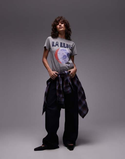 Topshop - T-shirt coupe carrée à imprimé graphique La Lune - Gris, 3 de 4