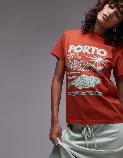 Topshop - T-shirt coupe carrée à imprimé Porto - Rouille, 4 de 4