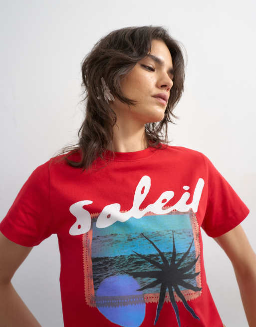Topshop - T-shirt coupe carrée à imprimé Soleil - Rouge, 3 de 4