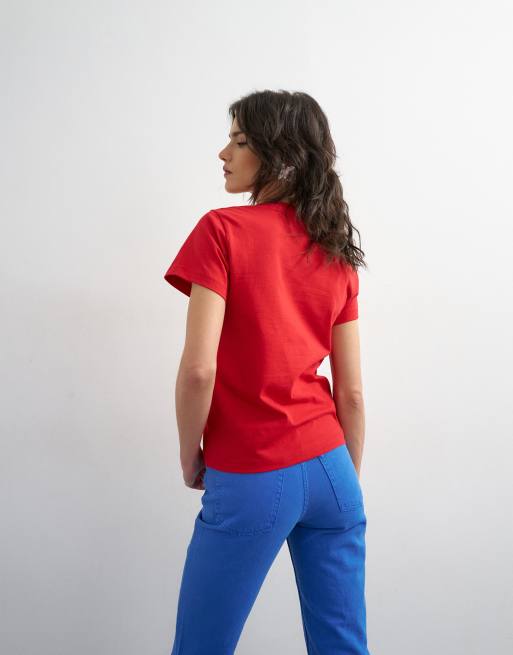 Topshop - T-shirt coupe carrée à imprimé Soleil - Rouge, 4 de 4