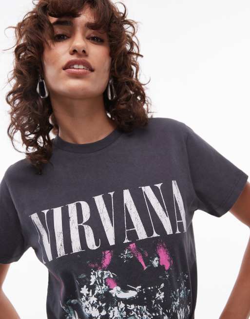 Topshop - T-shirt coupe carrée avec motif Nirvana sous licence - Gris, 4 de 4