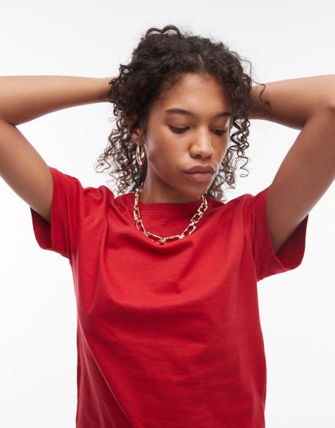 Topshop - T-shirt coupe carrée - Rouge vif - view 1
