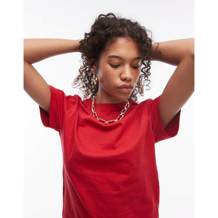 Haut Topshop Rouge Côtelé Avec Nœud Devant - Taille 8 - Occasion Très Bon état