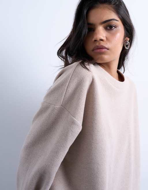 Topshop - T-shirt doux à manches amples coupe skateur - Taupe, 3 de 4
