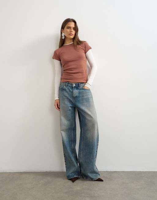 Topshop t-shirt du quotidien délavé bordeaux, 2 de 4