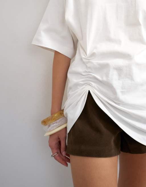 Topshop - T-shirt écru con arricciature laterali, 3 di 4