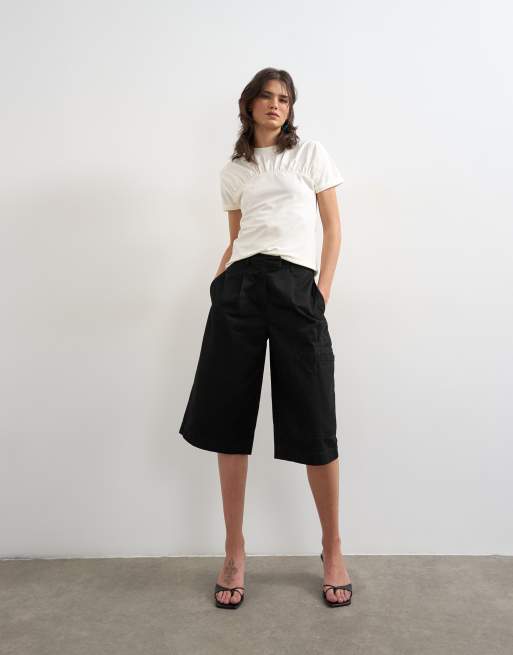 Topshop - T-shirt écru con carré raccolto e maniche ad aletta, 2 di 4