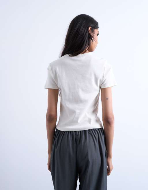 Topshop - T-shirt effet rétréci à motif graphique - Blanc, 3 de 4