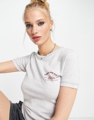 Topshop track and field graphic baby tee in grey - ASOS Price Checker