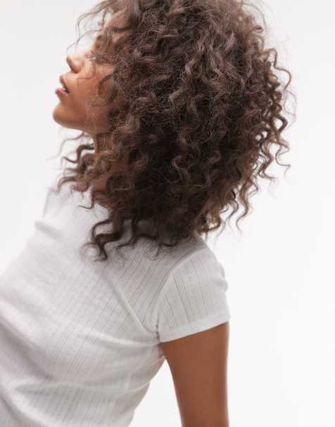 Topshop - T-shirt en maille pointelle - Blanc - view 1