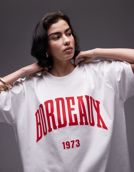 Topshop - T-shirt extra oversize de qualité supérieure à imprimé Bordeaux 1973 - Blanc, 2 de 4