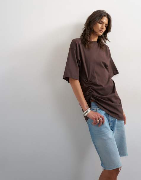 Topshop - T-shirt froncé sur le côté - Chocolat - view 1