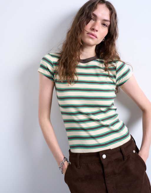 Topshop – T-Shirt für den Alltag in Braun gestreift, 3 von 4