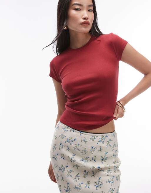 Topshop – T-Shirt für den Alltag in Burgunderrot 