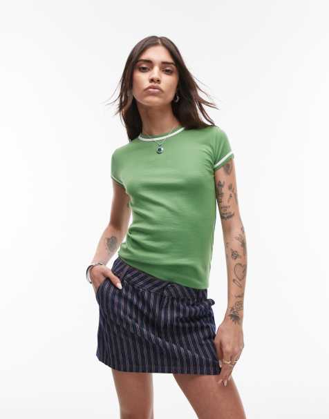 Topshop – T-Shirt für den Alltag in Grün mit Kontrastdesign  - view 1