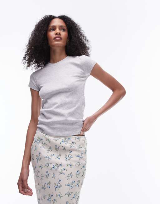 Topshop – T-Shirt für den Alltag in meliertem Grau 