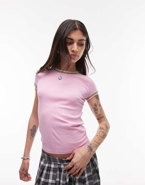 Topshop – T-Shirt für den Alltag in Rosa mit Kontrastdesign - view 1