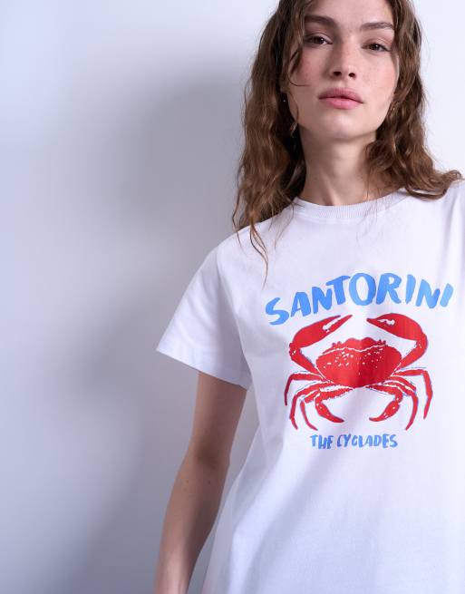 Topshop – T-Shirt für jeden Tag in Weiß mit Santorini-Grafik