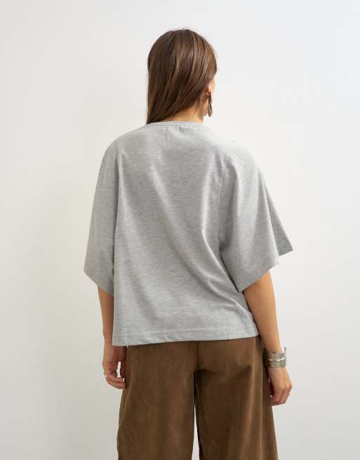 Topshop - T-shirt grigio mélange con maniche ad ali di pipistrello, 4 di 4