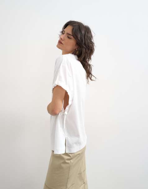 Topshop - T-shirt hybride à manches nouées - Blanc - view 1