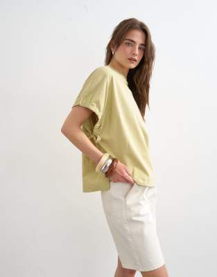T-shirt hybride à manches nouées - Kaki clair-Vert XS