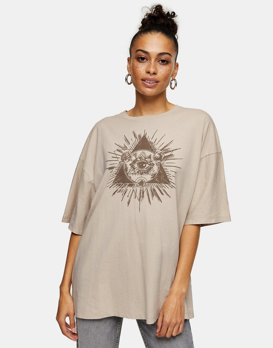 Topshop - T-shirt imprimé œil mystique - Crème-Marron