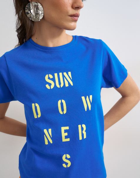 Topshop – T-Shirt in Blau mit „Sundowners“-Grafikprint - view 1