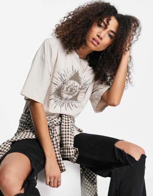 Topshop – T-Shirt in Ecru mit „Mystic Eye“-Print