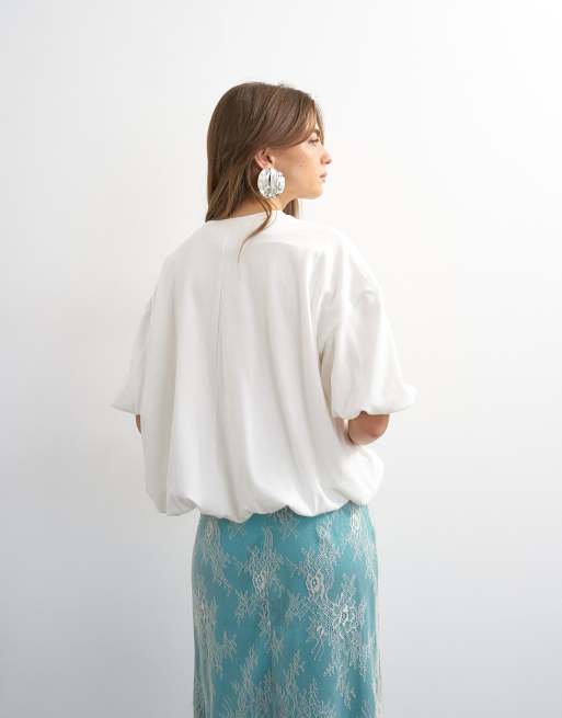 Topshop – T-Shirt in Elfenbeinweiß mit Ballonsaum, 4 von 4