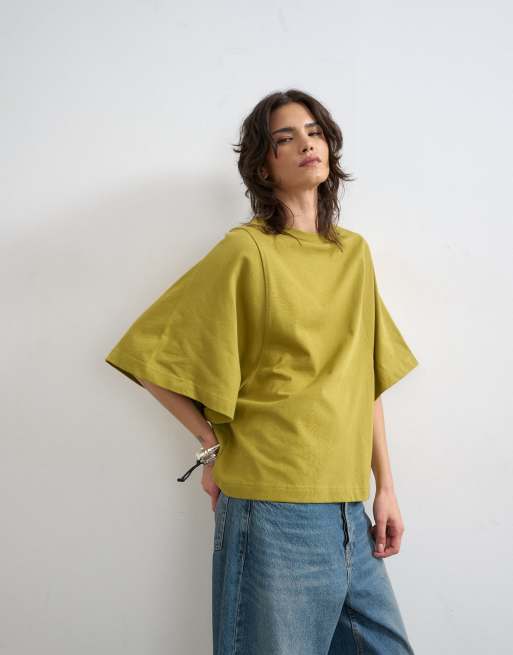 Topshop – T-Shirt in Grün mit Fledermausärmeln, 3 von 4