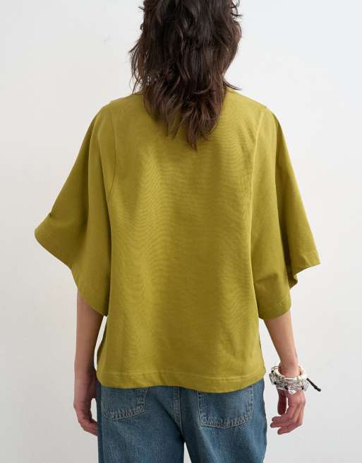 Topshop – T-Shirt in Grün mit Fledermausärmeln, 4 von 4