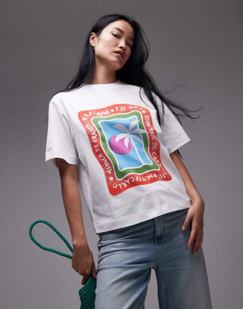 Topshop - T-shirt in jersey bianca con stampa grafica "Eden Roc" - view 1