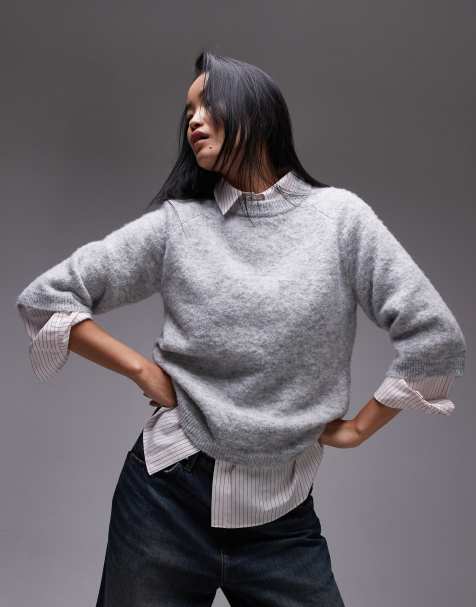 Topshop - T-shirt in maglia grigia - view 1