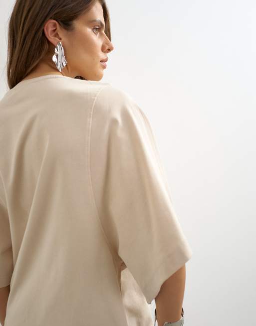 Topshop – T-Shirt in Steinbeige mit Fledermausärmeln, 3 von 4