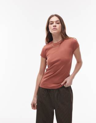 Topshop - T-Shirt in Terracotta für jeden Tag-Rot