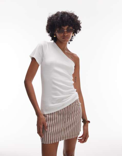 Topshop – T-Shirt in Weiß mit One-Shoulder-Träger - view 1